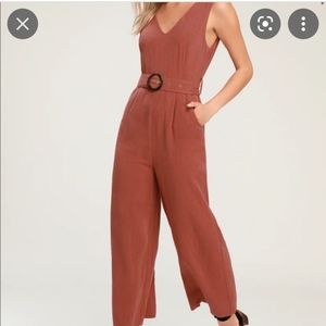 Lulu's Avalon Terra Cotta Belted Culotte Jumpsuit